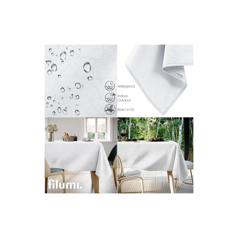 Filumi Tablecloth 140 x 260 cm White Washable for Indoor
