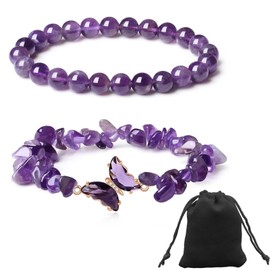 MUNSKT Crystal Butterfly Bracelets for Women Natural Healing Gemstone Beaded Bracelet Stone Layered Bracelet Crystal Jewellry Gifts Women Girls Birthday Christmas