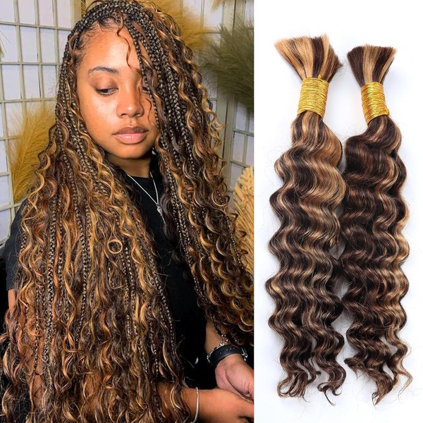 Human Braiding Hair for Boho Braids Highlight Deep Wave Bulk