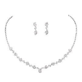 AVILMORE Necklace and Earrings Set of 2 Pieces Wedding Party Velvet Storage Bag Included, Rhinestone