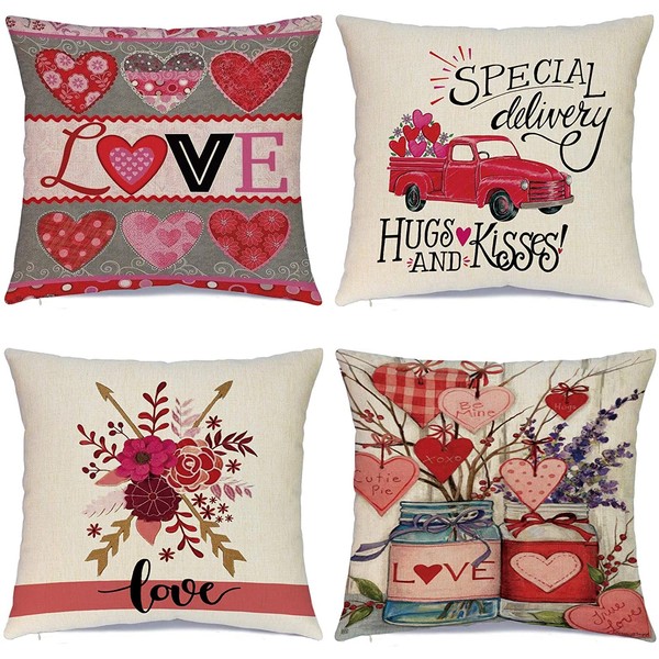 Hlonon Valentines Day Pillow Covers 16x16 Inch Set of 4
