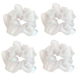 4 Pcs Fantasy Shiny Fluorescent Hologram Metallic Mermaid Hair Scrunchies Organza Hair Bobbles Elastics Ponytail Holders Hair Wrist Ties Bands Scrunchies for Show Gym Dance Party Cosplay for Girl (White)