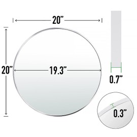 FINEWF 20x20 Round Mirror Circle Wall Mounted Aluminum Alloy Metal Frame HD Glass Dressing Make-up for Bathroom Entryway Bedroom Living Room 20 inch Silver