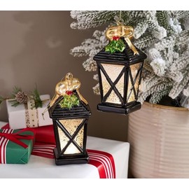 Set of 2 6"" Illuminated Mercury Glass Lanterns by Valerie in Black, H436865