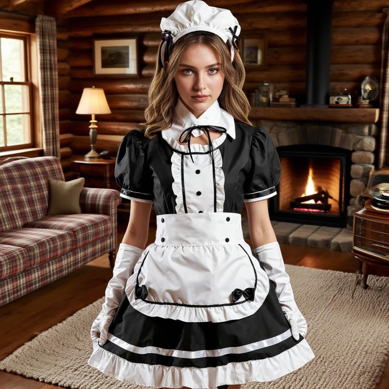 Colorful House Women's Cosplay French Apron Maid Fancy Dress Costume