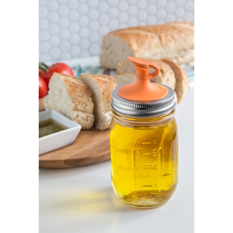 Jarware Oil Cruet Lid for Regular Mouth Mason Jars, Orange