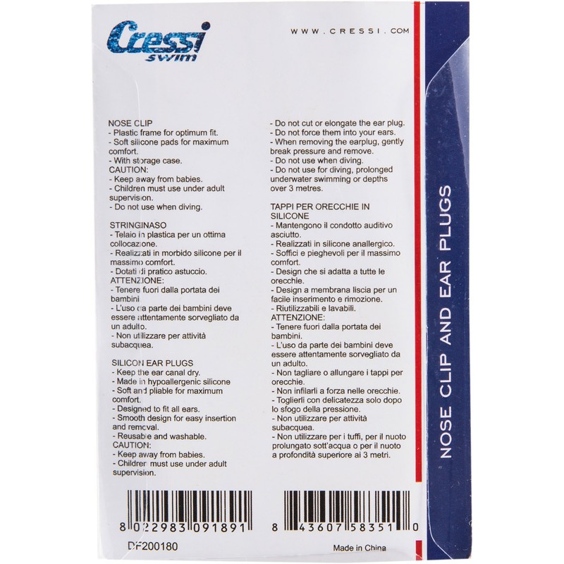 Cressi Ear Plugs & Nose Clip Swim Accessories - Light