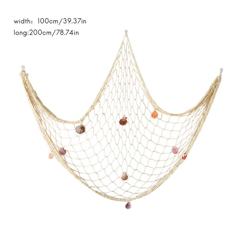 Decorative Fishing Net Wall Decor with Seashells Nautical Style Wall