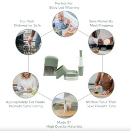 Baby Led Weaning Kitchen Tool Set, Includes Crinkle Cutter, Grape Cutter & Sandwich Cutter, Made In Collaboration With Feeding Specialist, Durable & Dishwasher Safe, Matte Green