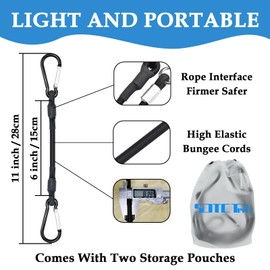 SDTC Tech 8IN Mini Short Bungee Cords with Carabiner Hooks Heavy Duty Elastic Tie Downs Straps for Tent, Bike, Kayak, Luggage (4-Pack)