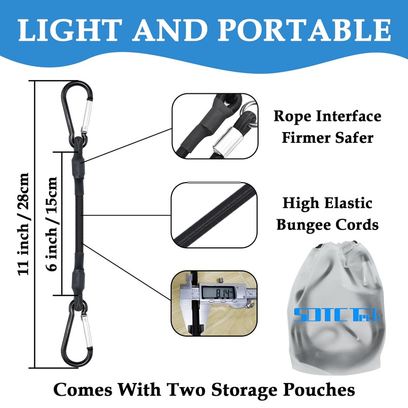 SDTC Tech 8IN Mini Short Bungee Cords with Carabiner Hooks