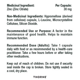 THORNE Thorne Zinc Citrate - Well-Absorbed Zinc Supplement - 60 Capsules - 60 Servings
