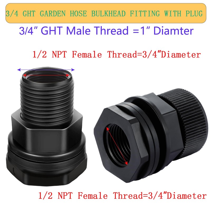 SNUTUYA PVC Garden Hose Bulkhead Fitting With Plug, 1/2" Female