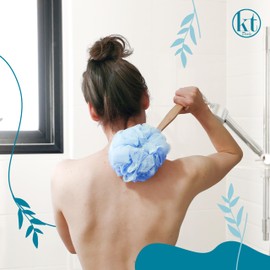 Loofah with Handle Exfoliating Skin Bath Mesh Sponge Luffa on Stick Shower Brush Body Back Scrubber for Women & Men (Blue & Green)