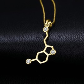 JewelryPalace Serotonin Molecule Cubic Zirconia Pendant Necklace for Women, 14k Yellow Gold Plated 925 Sterling Silver Necklace for Her, Fashion Jewellery Set for Girls 18 Inches Chain