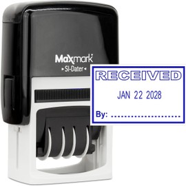 MaxMark Office Self Inking Date Stamp with Phrase Received - Blue Ink
