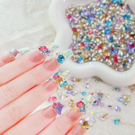 50pcs Luxury Nail Charms Gems Shiny Colorful Nail Art Rhinestones Mix Styles 3D Candy Star Heart Nails Design Nail Gems Pointed Bottom Nail Jewelry AB Nail Diamonds Nail Art Supplies DIY Nails Crafts