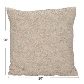 Creative Co-Op, Natural Hand-Embroidered Cotton and Linen Pillow with Seashell Pattern, Square
