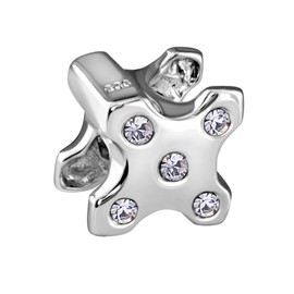 Quiges 925 Sterling Silver 3D Cross X Shape Bead Charm with Zirconia