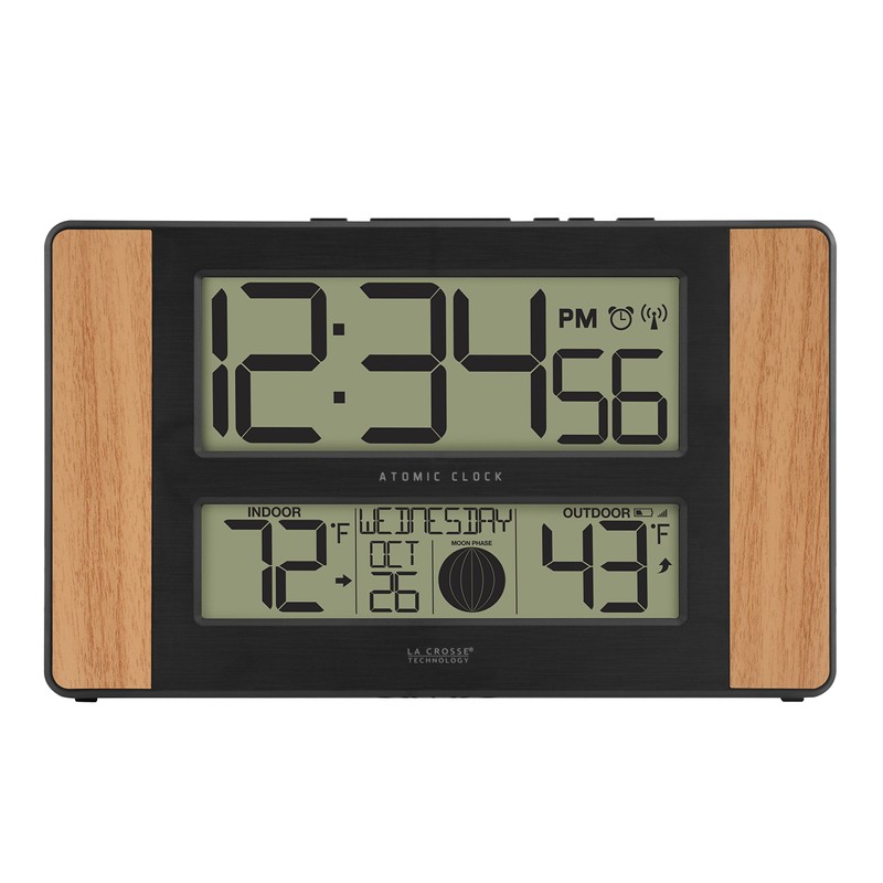 La Crosse Technology Atomic Digital Clock with Outdoor Temperature, Wood