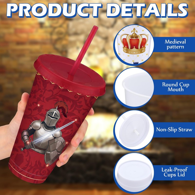 Patelai 12 Pcs Medieval Plastic Tumbler with Lids and Straws