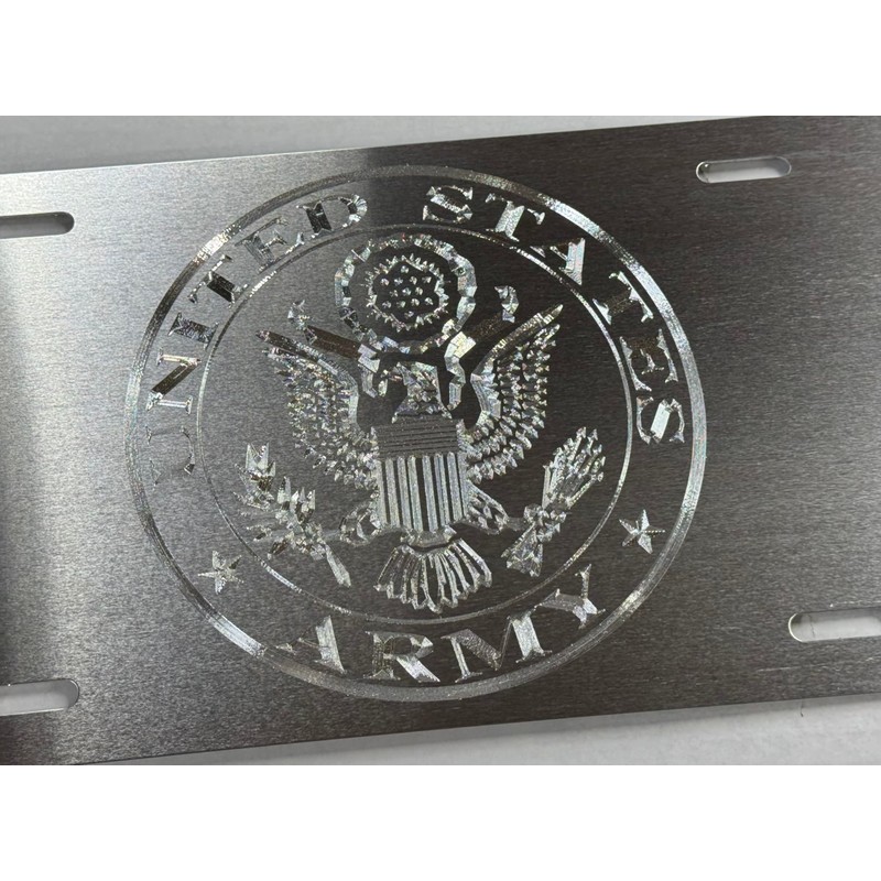 Silver on Silver Engraved US Army Military Car Tag Diamond