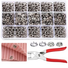 Minestylish 200 Sets Metal Snaps Buttons with Fastener Pliers Press Tool Kit Perfect for DIY Crafts Clothes Hats and Sewing, Snap Button Fasteners Kit for Clothing (Hollow-Sliver / 800 PCS)