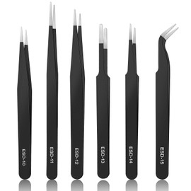 Anyongora Precision Tweezers Set, 6 Pcs ESD Anti-Static Stainless Steel Craft Tweezers for Jewelry, Electronics, Curved & Straight for Precision Tasks