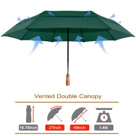 Lejorain Large Compact Golf Umbrella - 54inch Oversized Auto Open Close Folding Golf Umbrella Travel 210T Dupont Teflon Coated Vented Windproof Double Canopy for Women Men