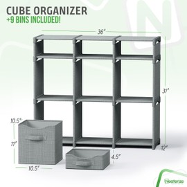 9 Cube Closet Organizers, Includes All Storage Cube Bins, Easy To Assemble Storage Unit With Drawers | Room Organizer For Clothes, Baby Closet Bedroom, Playroom, Dorm (Light Grey)
