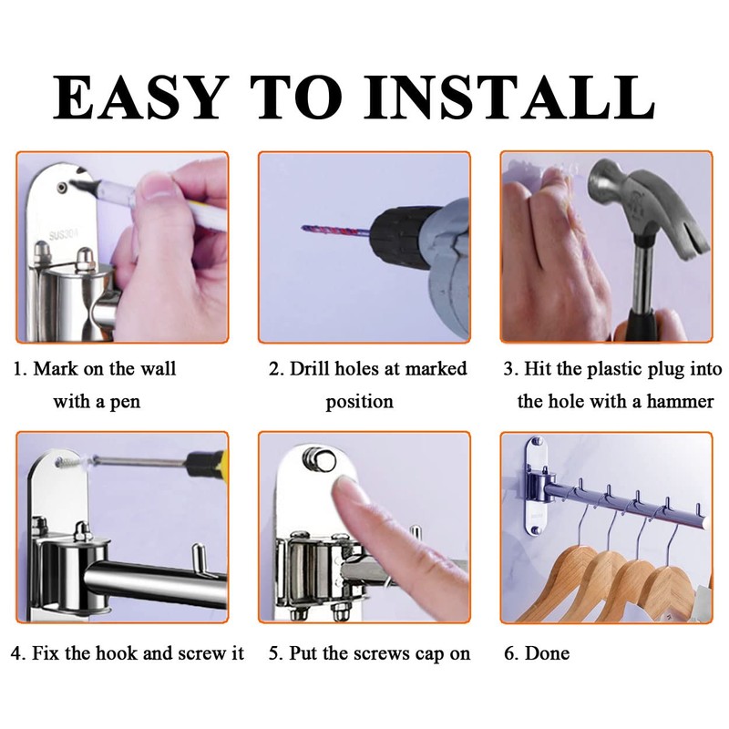 Votmores Foldable Wall Mounted Clothes Hanger Racks, Clothes Drying Rack