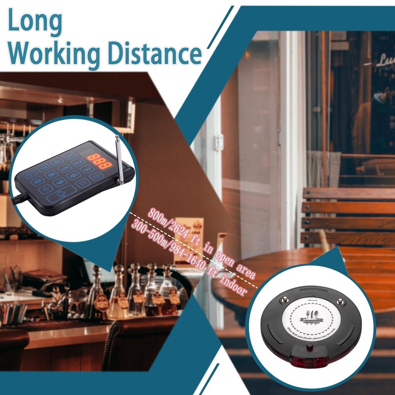 YYCALLING Pager System,Restaurant Buzzers Long Range,Set Vibration,10 Coaster Pagers for