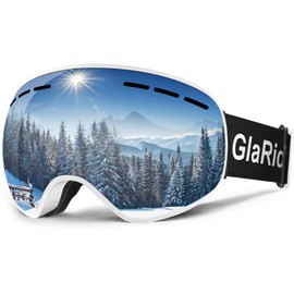 GlaRid Ski Goggles Snowboard Goggles for Glasses Wearers Men Women OTG Ski Goggles Frameless Snow Goggles Anti-Fog 100% UV400 Protection (White)