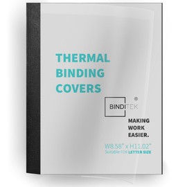 Binditek 10 Pack Thermal Binding Presentation Covers, 1/16 Inch Spine, Holds 15 Sheets, Ultra Clear Front Cover, Black Paper Back Cover, Letter Size