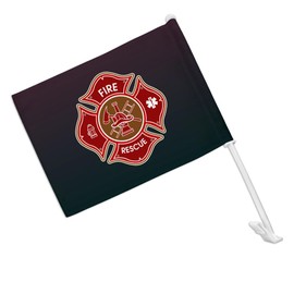 Firefighter Fire Rescue Maltese Cross Car Truck Flag with Window Clip On Pole Holder