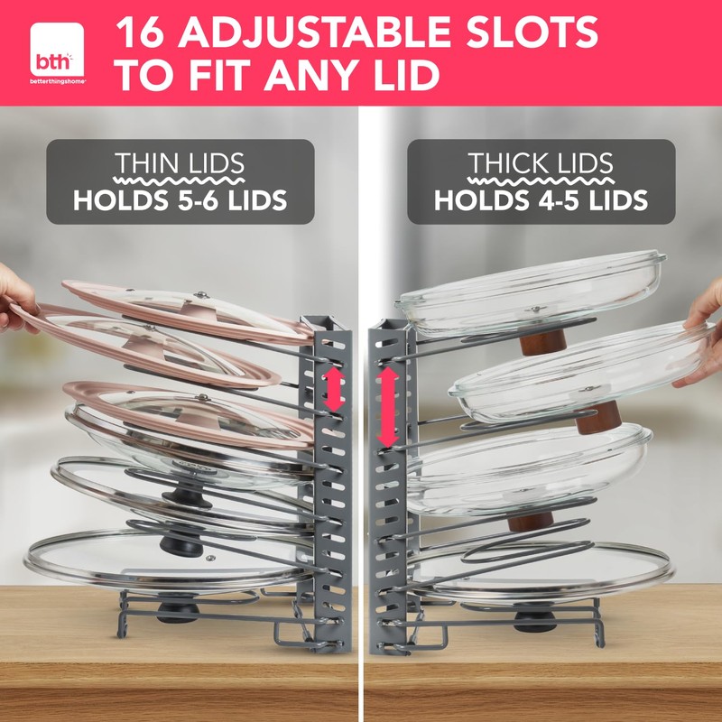 Free-Standing Adjustable Pot Lid Organizer for Cabinet - Kitchen Storage