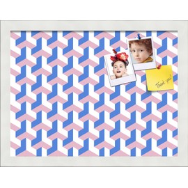 PinPix 16x12 inch Cork Bulletin Board. This Decorative Framed Pin Board Comes with BAUS Blue Pink Design and Satin White Frame. Ideal for Home, Office Decor or School (PinPix-1627)