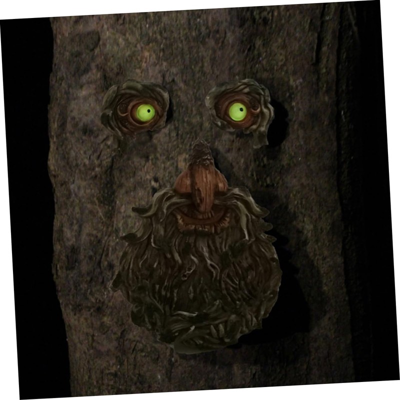 BESPORTBLE 1Pc Tree Face Decor with Glowing Eyes Resin Old