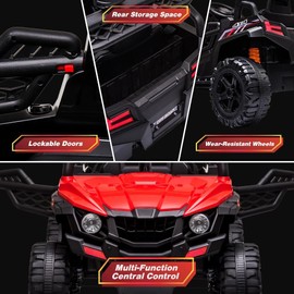 12V Ride On UTV Car for Kids Battery Powered Ride On Car Toy Toddlers Electric Vehicle with Remote Control, 4-Wheel Spring Suspension, LED Lights, Music, Red