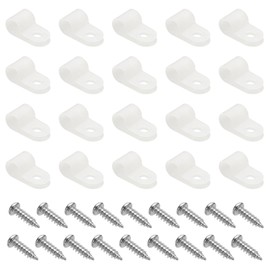 sourcing map 50pcs Cable Clamps 1/4 Inch R-Type Nylon Cable Clip Wire Clamp Rope Light Mounting Cord Fastener Clips with Screws for Wire Management, White