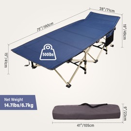 RedSwing Heavy Duty Folding Camping Cots for Adults 500lbs, 28'' Wide Sturdy Portable Sleeping Cot for Camp Office Use, Blue