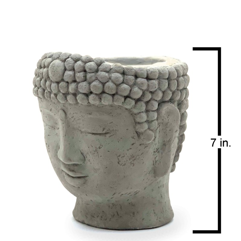 Designer Stone Buddha Head Planter-Solid Stone, with Drainage, Sealed for