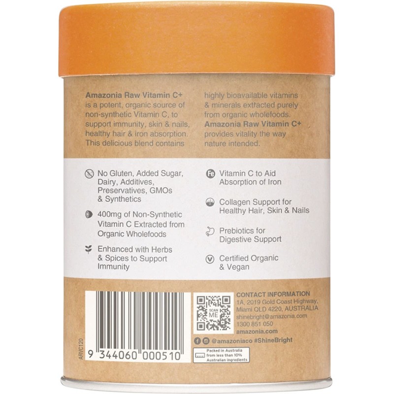 Amazonia Raw Wholefood Extracts Vitamin C+ Passionfruit Flavour 120g