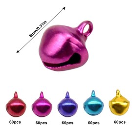 Focenat 300Pcs Coloured bells, 8mm Craft Bells Sleigh Bells Mini Bells Small Metal Bells with Storage Box for DIY Jewelry Making, Festival Christmas Decorations, Cat Collars, 5 Colors