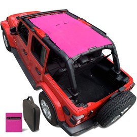 Shadeidea Sun Shade Top for Jeep Wrangler Sunshade JL Unlimited 4 Door (2018-2023) Front and Rear-Pink Mesh Screen Sunshade JLU Top Cover UV Blocker with Grab Bag- 10 Year Warranty