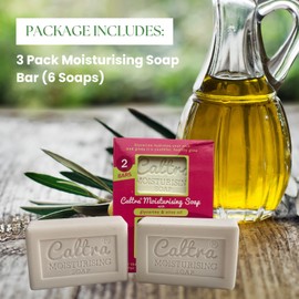 Caltra Moisturising Soap Bar with Olive Oil & Glycerine, Vegan, No SLS or Parabens, Natural Organic Softens & Nourishes Body Hand & Face Soap for Men Women, Dry to Sensitive Skin 6 x 125g
