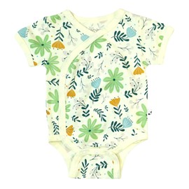 Babysoy Newborn Baby Short Sleeve Kimono Warp Around Onesie Bodysuit (Flowers, 6-12 Months)