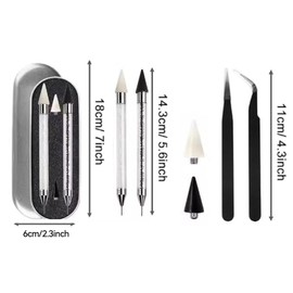 CLKE 2 Pcs Dual-Ended Rhinestones Pen, Rhinestone Picker Tool Wax Pen, Diamond Paintings Dotting Pen with 2 Extra Wax Tips and 2 Nail Art Tweezers for Nail Gems Crystals DIY Nail Art Crafts