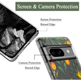 Unov Compatible with Pixel 8a Case Clear with Design Soft TPU Shock Absorption Slim Embossed Pattern Protective Back Cover for Pixel 8a (Citrus Flavors)