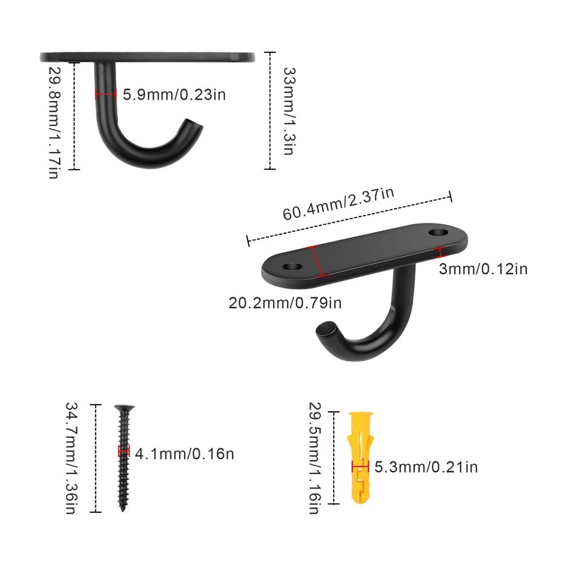 DIYCUT 4 Pack Multipurpose Hooks with 8 Screws, 6cm Ceiling